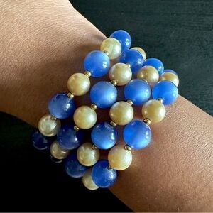 ⚜️3 for $30⚜️ Pearlescent Ivory and Blue Beads Beaded Wrap Bracelet